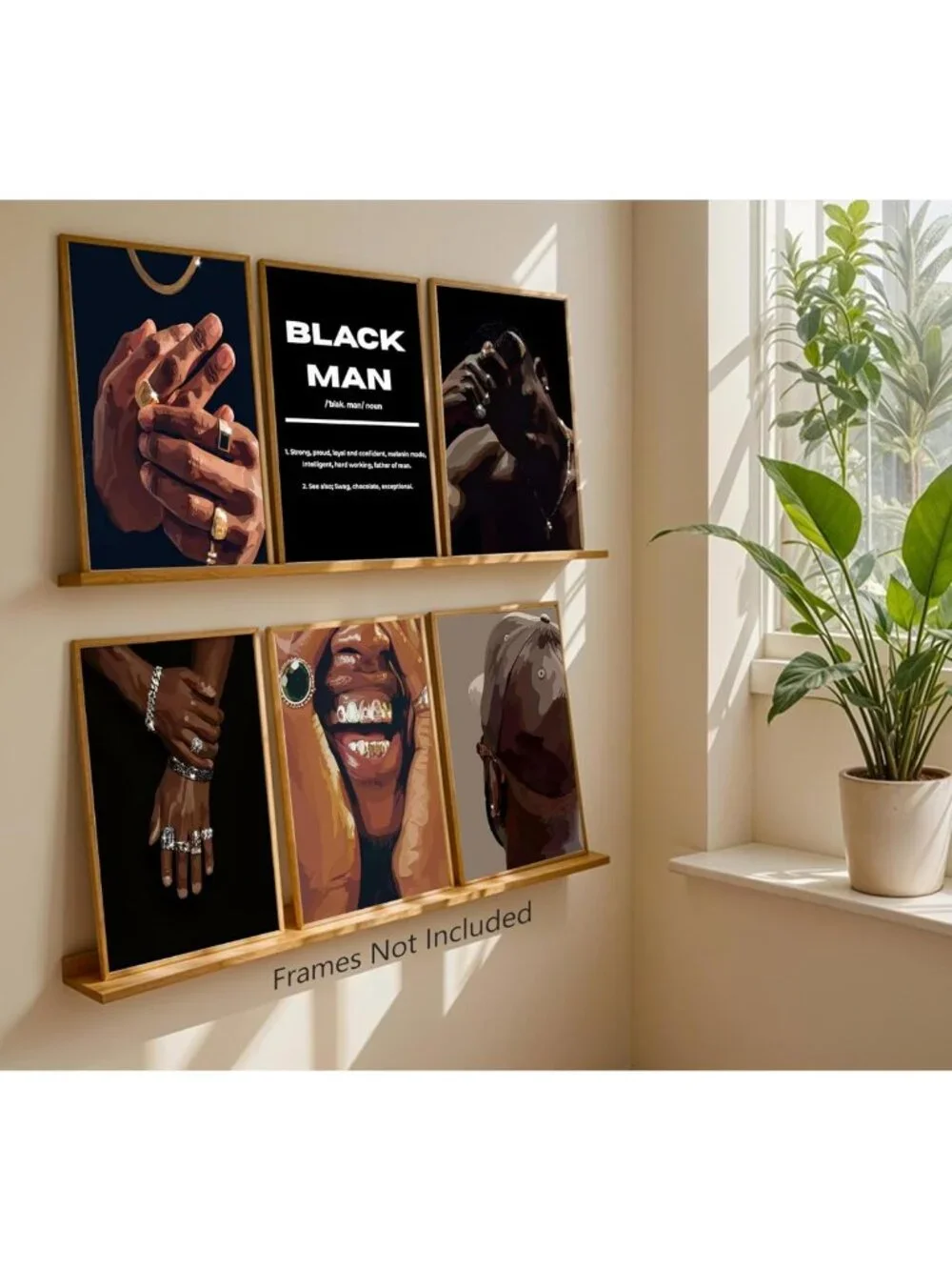 6Pcs Unframed Canvas Wall Art - Hip Hop Street Decor for African American Men